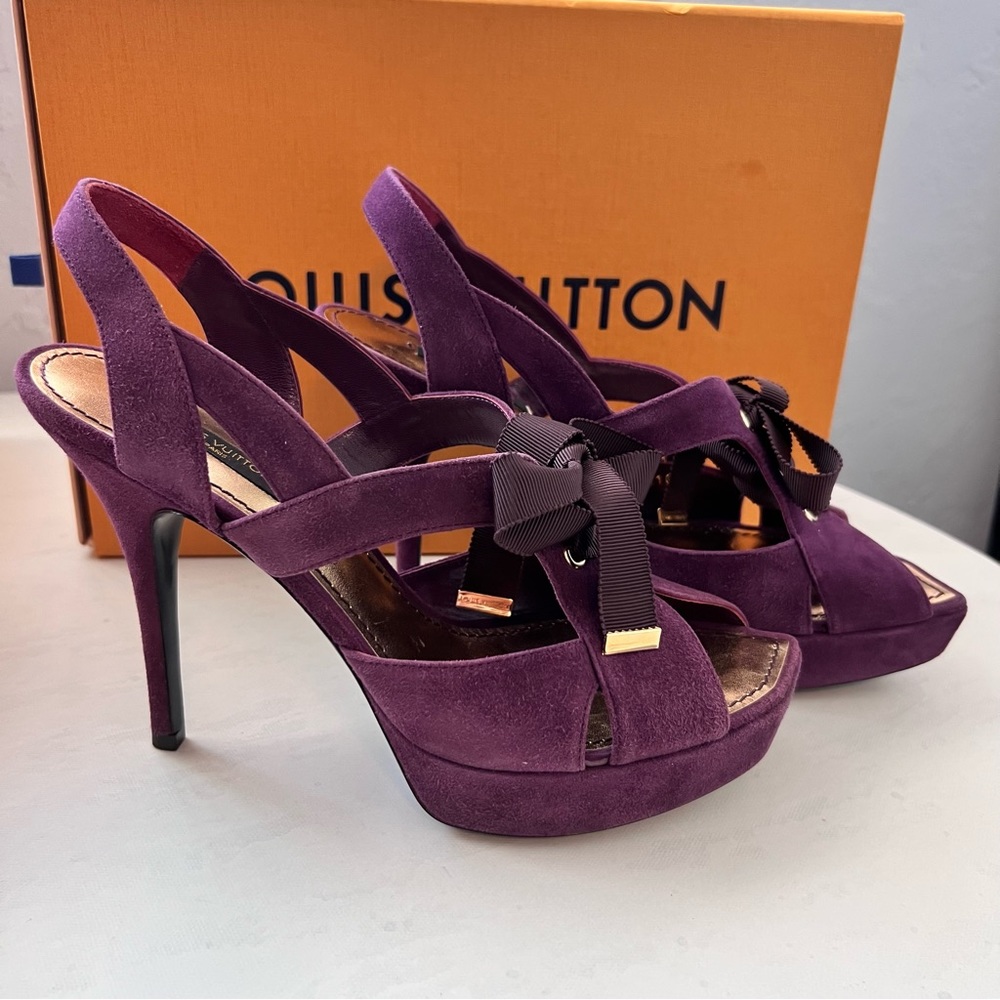Louis Vuitton Purple Suede Ribbon Lace Heels 8